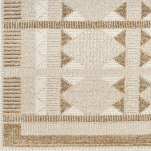 6' Ivory And Taupe Geometric Runner Rug