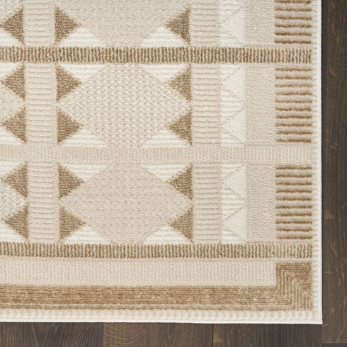 6' Ivory And Taupe Geometric Runner Rug