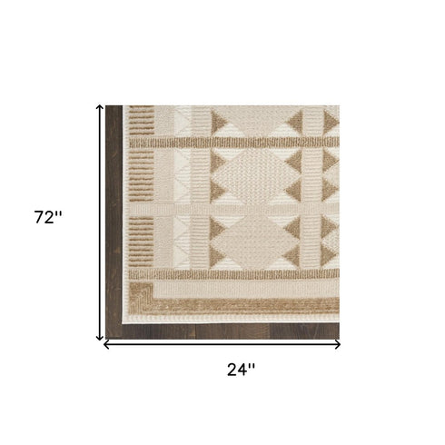 6' Ivory And Taupe Geometric Runner Rug