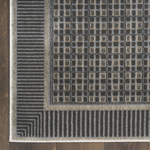 6' Gray Black And Taupe Geometric Runner Rug