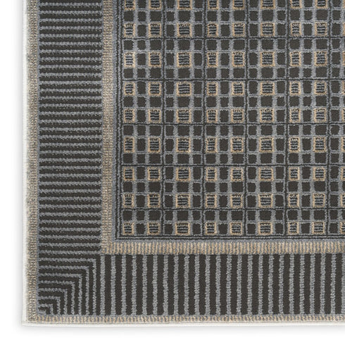 6' Gray Black And Taupe Geometric Runner Rug