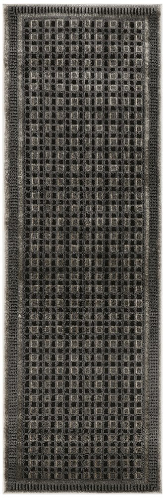 6' Gray Black And Taupe Geometric Runner Rug