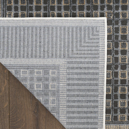 6' Gray Black And Taupe Geometric Runner Rug