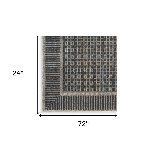 6' Gray Black And Taupe Geometric Runner Rug