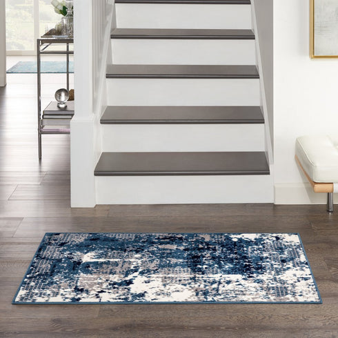 Blue Abstract Power Loom Round Rug
