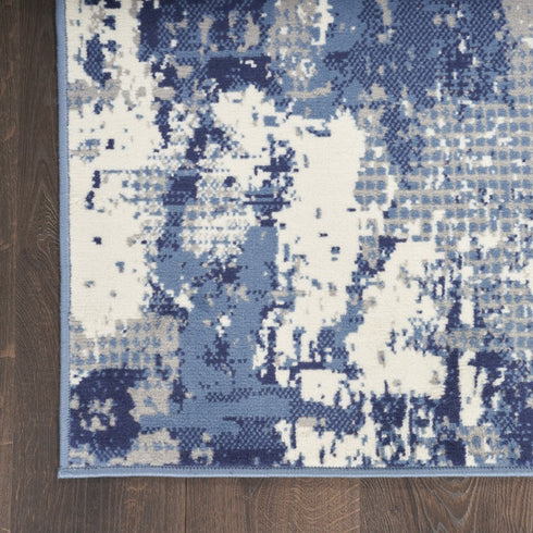 Blue Abstract Power Loom Round Rug