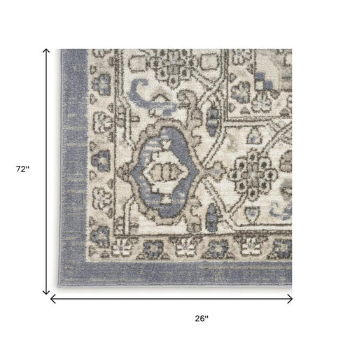 6' Blue Floral Power Loom Runner Rug