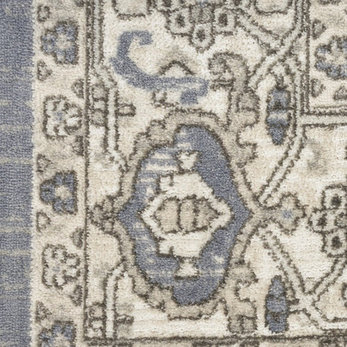 6' Blue Floral Power Loom Runner Rug