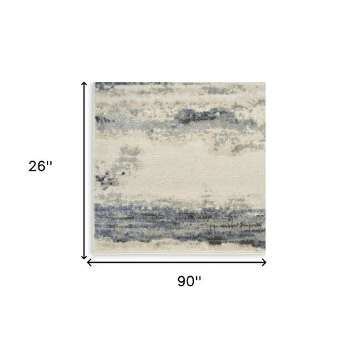 8' Blue Abstract Runner Rug