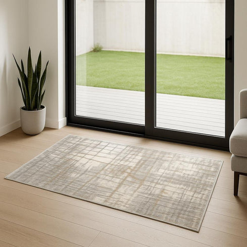 7' Ivory Abstract Runner Rug
