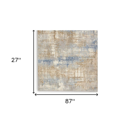 7' Beige Abstract Runner Rug