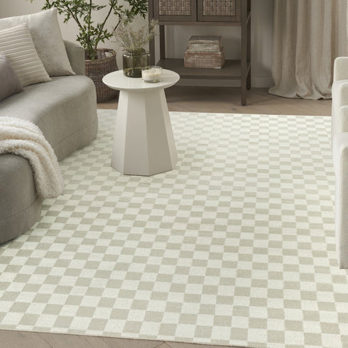 8' X 10' Ivory Checkered Area Rug