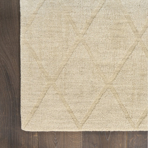 6' Beige Wool Geometric Hand Woven Runner Rug