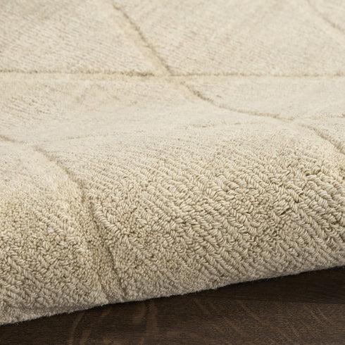 6' Beige Wool Geometric Hand Woven Runner Rug