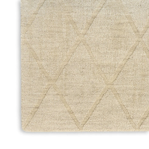 6' Beige Wool Geometric Hand Woven Runner Rug