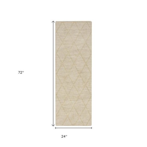 6' Beige Wool Geometric Hand Woven Runner Rug
