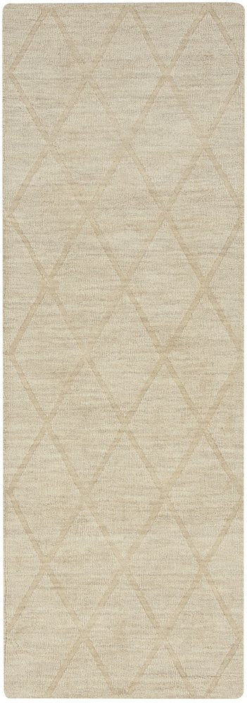 6' Beige Wool Geometric Hand Woven Runner Rug