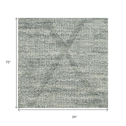 6' Blue Wool Geometric Hand Woven Runner Rug