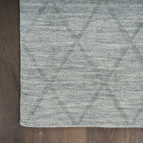 6' Blue Wool Geometric Hand Woven Runner Rug