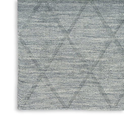 6' Blue Wool Geometric Hand Woven Runner Rug