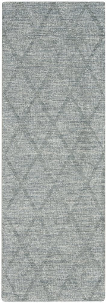 6' Blue Wool Geometric Hand Woven Runner Rug