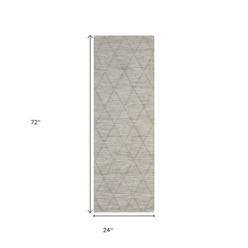 6' Gray Wool Geometric Hand Woven Runner Rug