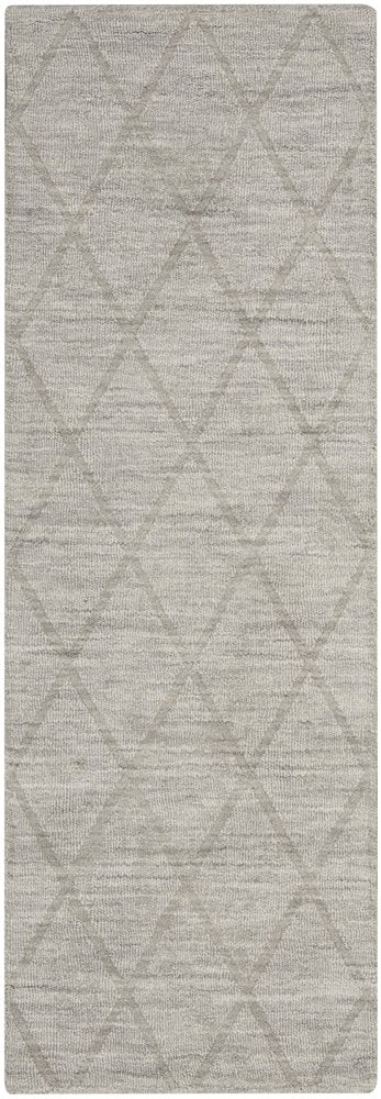 6' Gray Wool Geometric Hand Woven Runner Rug