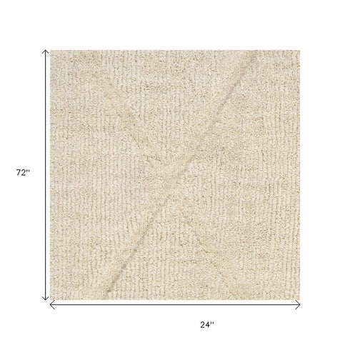6' Ivory Wool Geometric Hand Woven Runner Rug