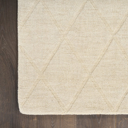 6' Ivory Wool Geometric Hand Woven Runner Rug