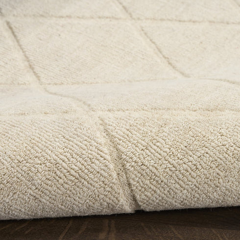 6' Ivory Wool Geometric Hand Woven Runner Rug
