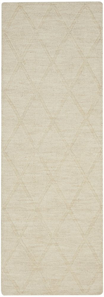 6' Ivory Wool Geometric Hand Woven Runner Rug