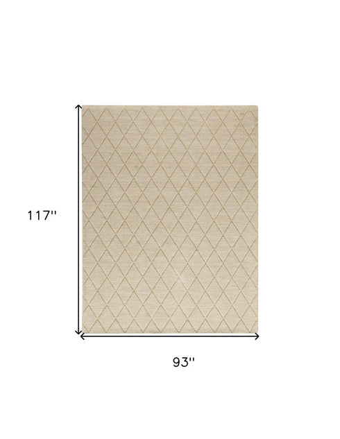 8' X 10' Beige Wool Geometric Hand Woven Area Rug