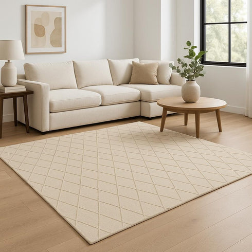 8' X 10' Beige Wool Geometric Hand Woven Area Rug