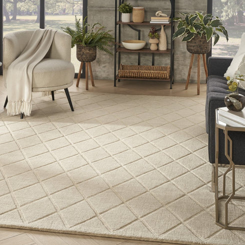 8' X 10' Beige Wool Geometric Hand Woven Area Rug