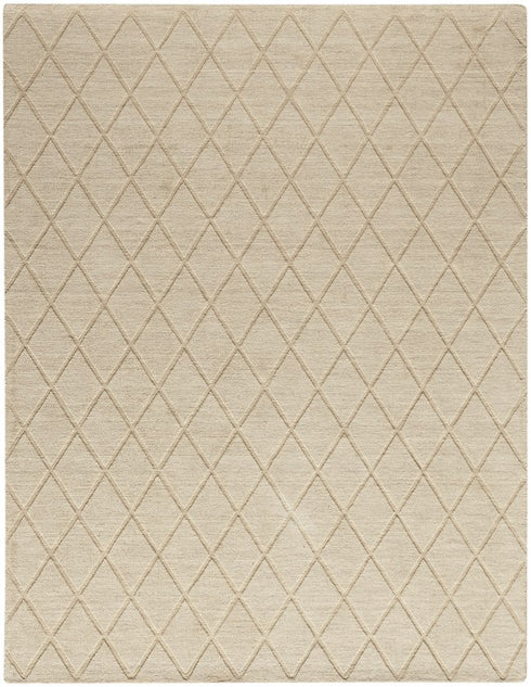 8' X 10' Beige Wool Geometric Hand Woven Area Rug