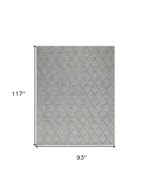 8' X 10' Blue Wool Geometric Hand Woven Area Rug