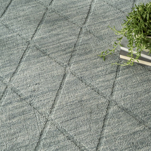 8' X 10' Blue Wool Geometric Hand Woven Area Rug