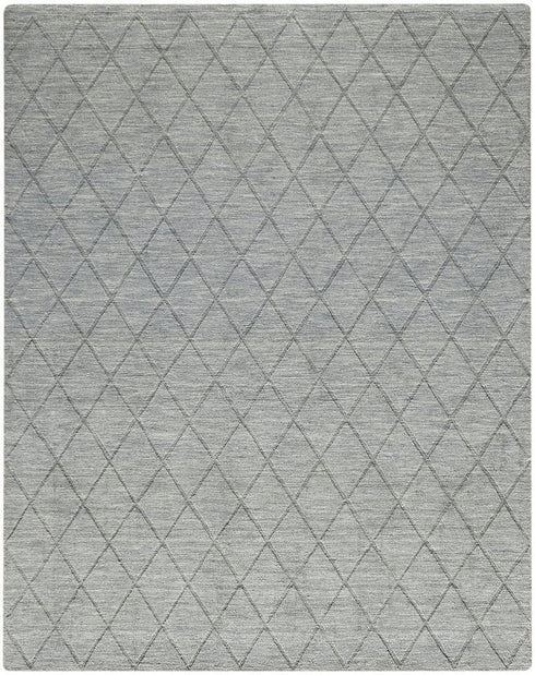 8' X 10' Blue Wool Geometric Hand Woven Area Rug