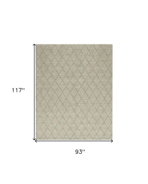 8' X 10' Green Wool Geometric Hand Woven Area Rug