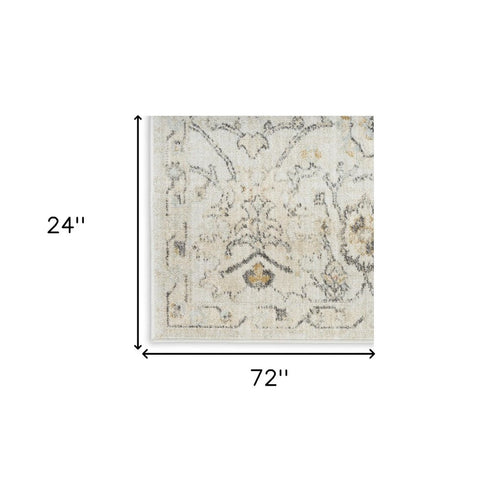 6' Gray Floral Worn Faded Runner Rug