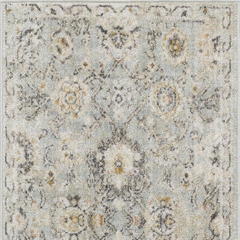 6' Green Floral Worn Faded Runner Rug