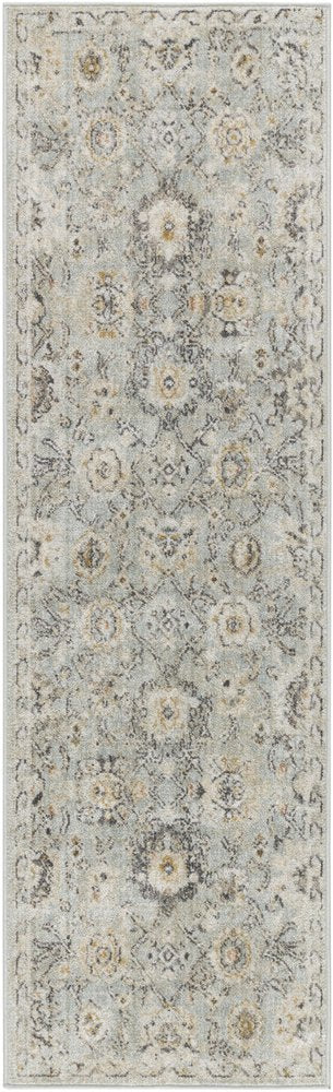 6' Green Floral Worn Faded Runner Rug