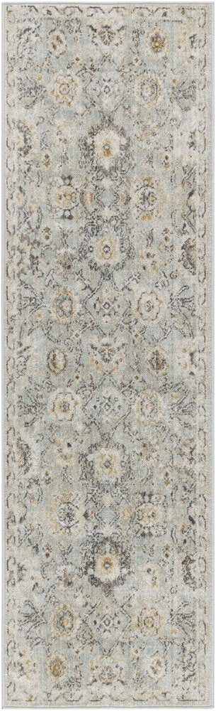 6' Green Floral Worn Faded Runner Rug