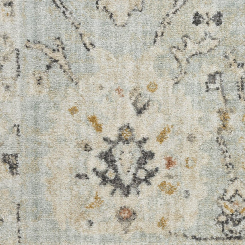 6' Green Floral Worn Faded Runner Rug