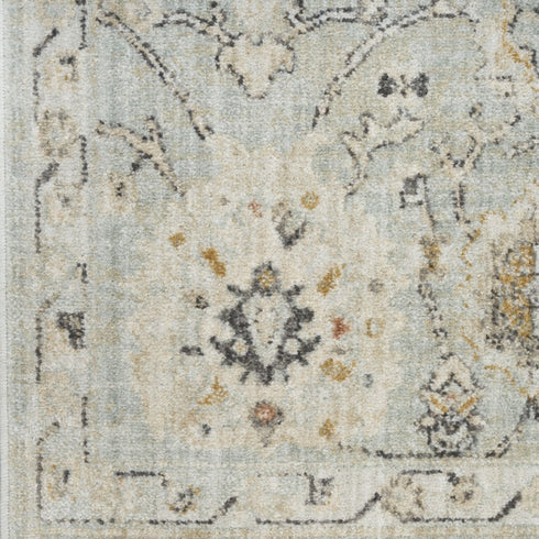 6' Green Floral Worn Faded Runner Rug