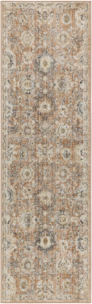 6' Red Floral Worn Faded Runner Rug