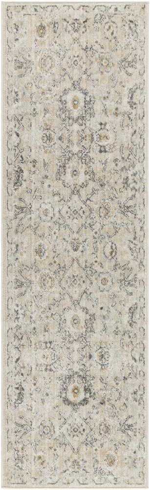 6' Ivory Floral Worn Faded Runner Rug