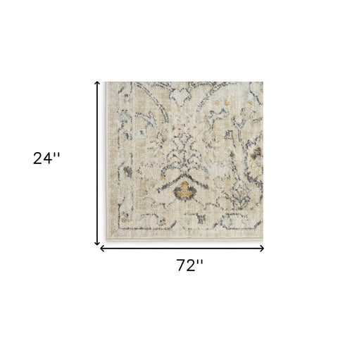 6' Ivory Floral Worn Faded Runner Rug