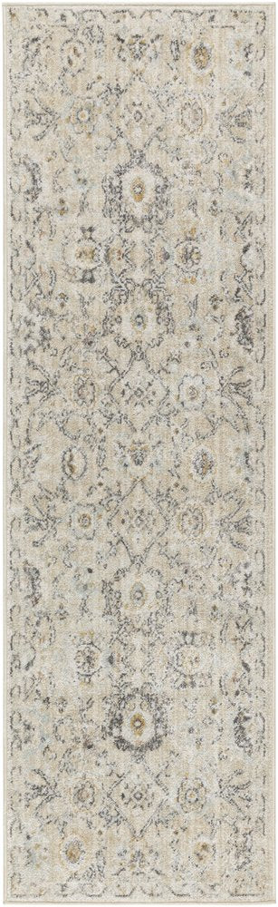 6' Ivory Floral Worn Faded Runner Rug