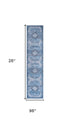8' Blue Floral Power Loom Worn Faded Non Skid Runner Rug